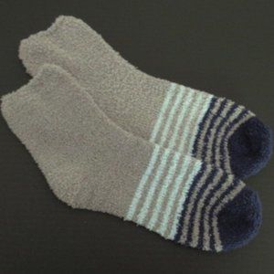 Gray and Blue Stripped Fuzzy Socks
